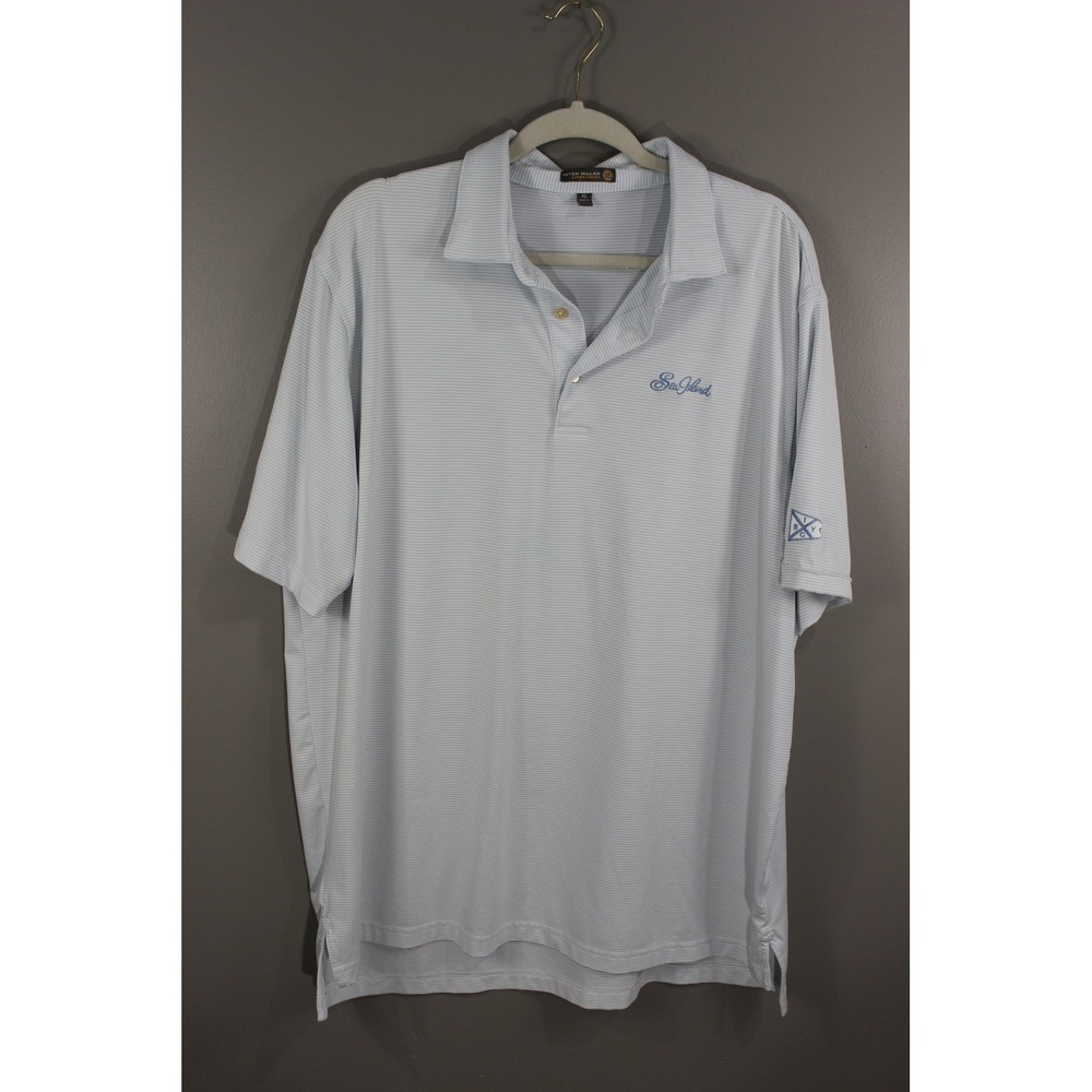 Peter Millar Polo Shirt Mens XL Blue Great Summer Comfort Sea Island Stripe